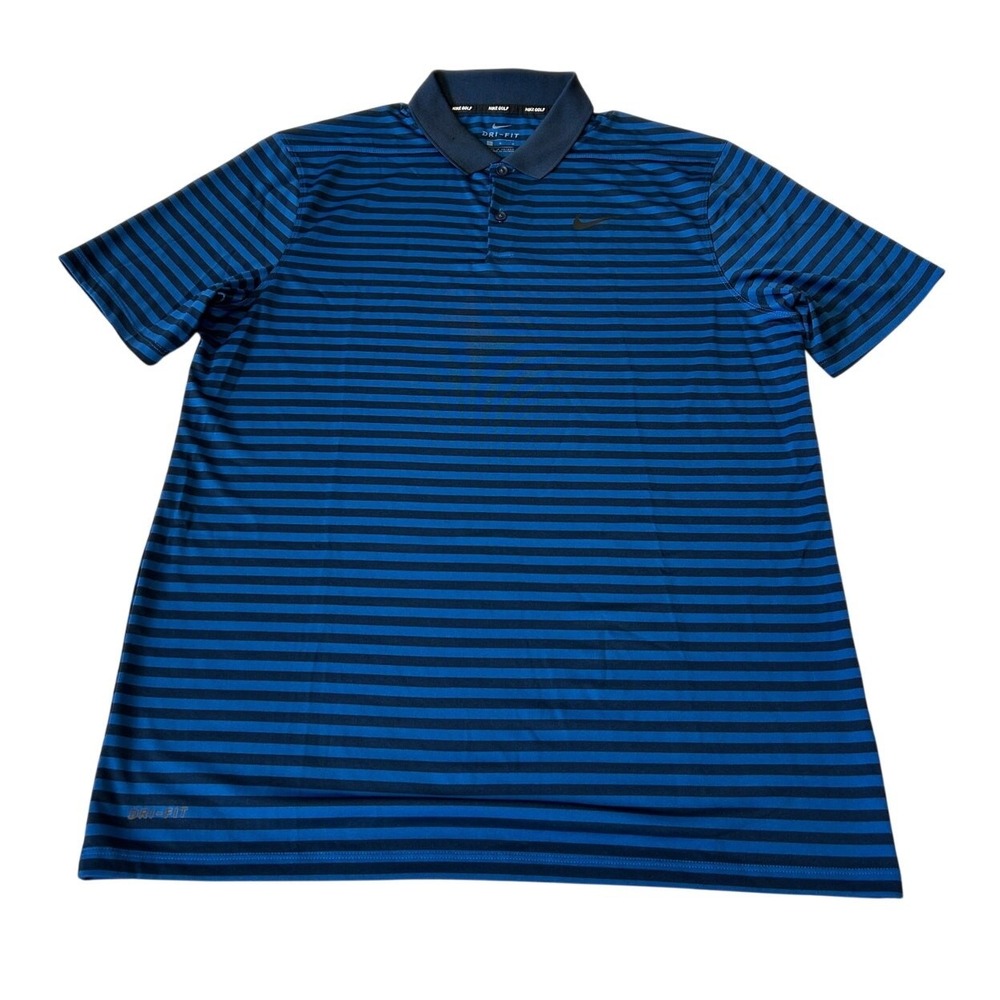 Nike Golf Men's Dri Fit Striped Polo Sz L Blue/Black Short Sleeve Golf Casual